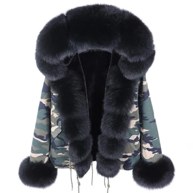 Oversized women's wool coats in a monochromatic look for a trendy outfitReal Fox Raccoon Fur Jacket with Hood Women's Big Thick Warm Winter Parka