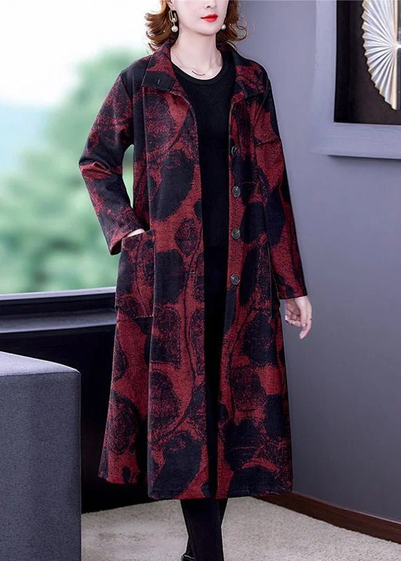 Women's reversible down coats with two - tone designs for versatile stylingRed Button Pockets Patchwork Cotton Long Trench Coat Stand Collar Long Sleeve Women's reversible down coats with two - tone designs for versatile stylingRed Button Pockets Patchwork Cotton Long Trench Coat Stand Collar Long Sleeve
