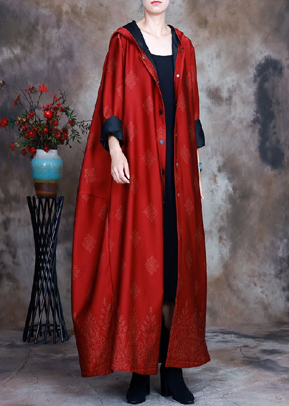 Women's pea coats with brass buttons for a nautical - inspired styleRed Satin trench coats asymmetrical design button Spring Women's pea coats with brass buttons for a nautical - inspired styleRed Satin trench coats asymmetrical design button Spring