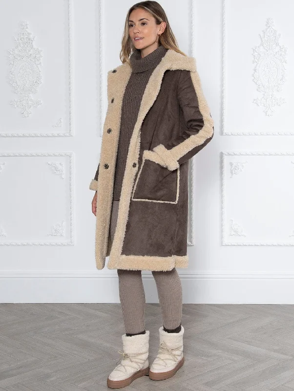 Weekend Ruby Long Recycled Vegan Shearling Coat | Brown