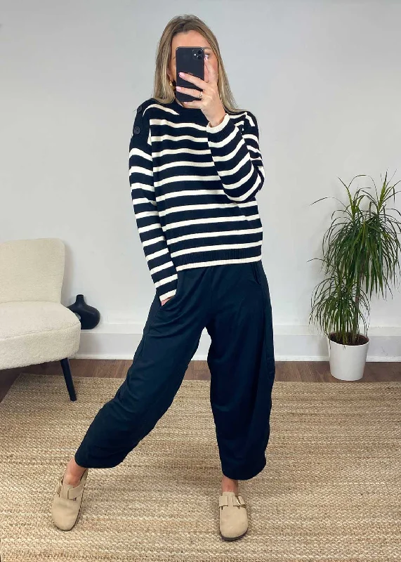 button down women cardigan with vintage buttonsSaba Stripe Button Jumper in Black
