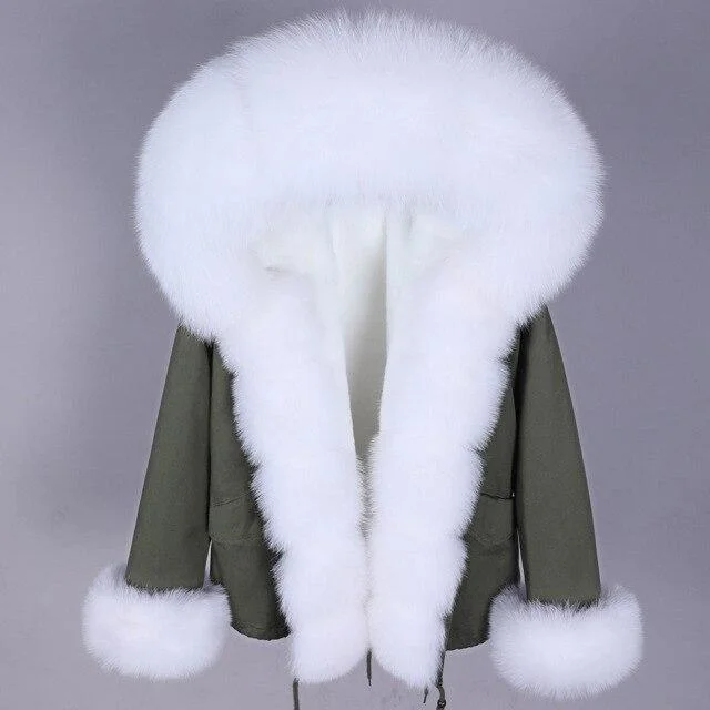 Plus size women's wool blend coats for a warm and stylish winterShort Warm Winter Parka Thick Hood Natural Raccoon Fox Fur Women's Coat