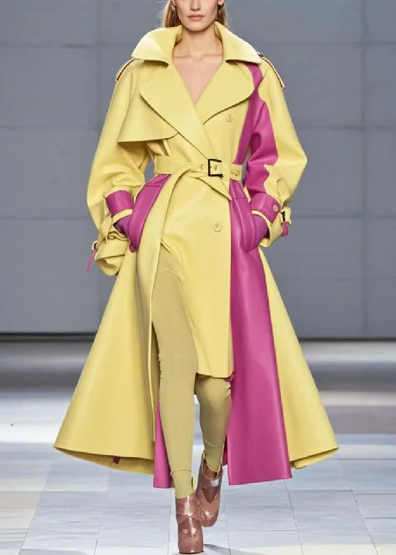 Petite women's wool blend coats with a tailored fit for a flattering silhouetteSilm Fit Yellow Asymmetrical Patchwork Faux Leather Trench Coats Fall Petite women's wool blend coats with a tailored fit for a flattering silhouetteSilm Fit Yellow Asymmetrical Patchwork Faux Leather Trench Coats Fall