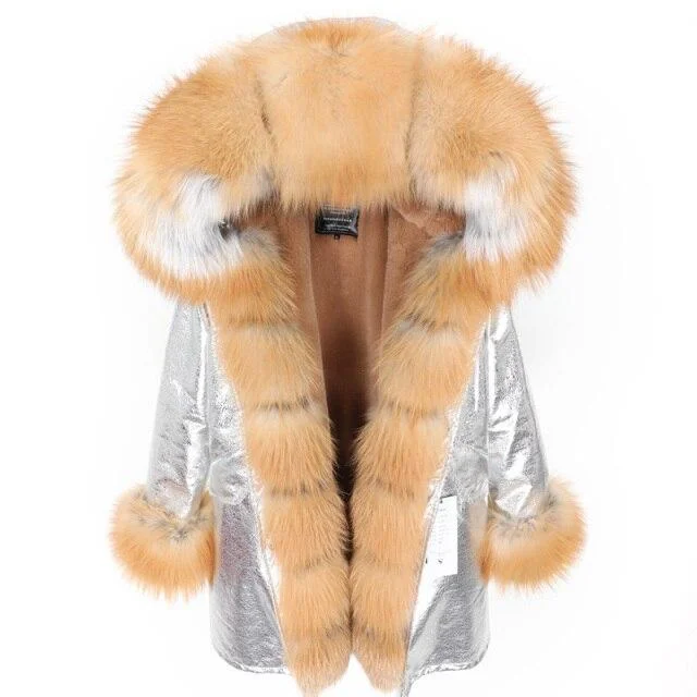Plus size women's wool blend coats for a warm and stylish winterSilver Color Women's Fox Fur Leather Hooded Long Detachable Coats & Jackets Plus size women's wool blend coats for a warm and stylish winterSilver Color Women's Fox Fur Leather Hooded Long Detachable Coats & Jackets