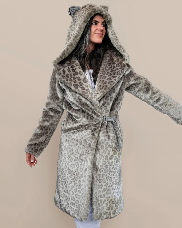 Embroidered women's cotton coats in a bohemian pattern for a unique designClassic Women's Long Faux Fur Coat | Silver Leopard Print