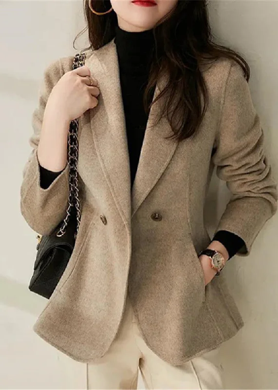 Shearling - lined women's leather coats for ultimate warmth and luxurySimple Beige Peter Pan Collar Slim Fit Double Breast Woolen Coats Fall Shearling - lined women's leather coats for ultimate warmth and luxurySimple Beige Peter Pan Collar Slim Fit Double Breast Woolen Coats Fall