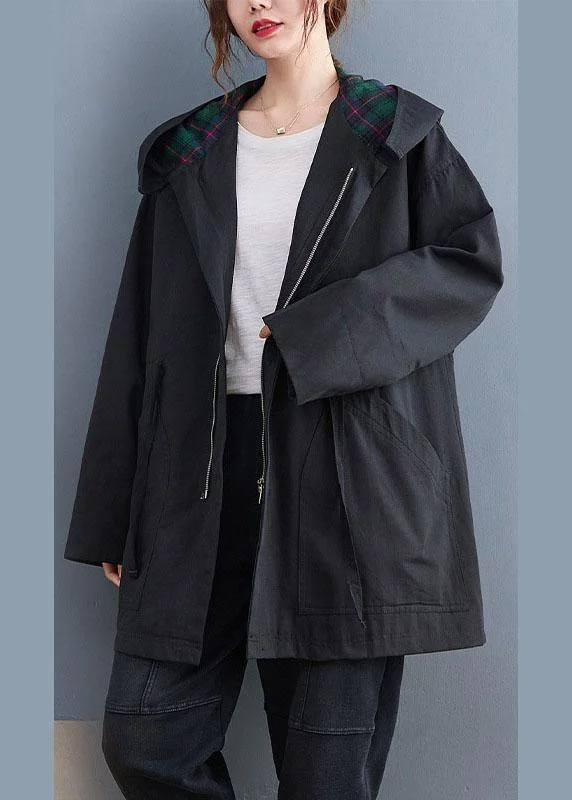 Embroidered women's cotton coats in a bohemian pattern for a unique designSimple Black fashion Casual zippered Fall Hooded trench coats Embroidered women's cotton coats in a bohemian pattern for a unique designSimple Black fashion Casual zippered Fall Hooded trench coats