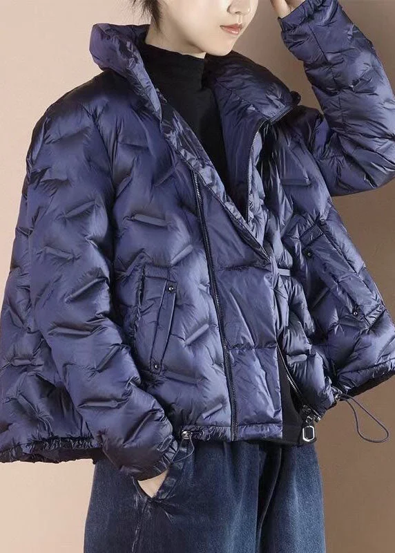 Women's waterproof parka coats with multiple pockets for practicalitySimple Blue Short Puffer Jackets Winter Down Coat Outwear