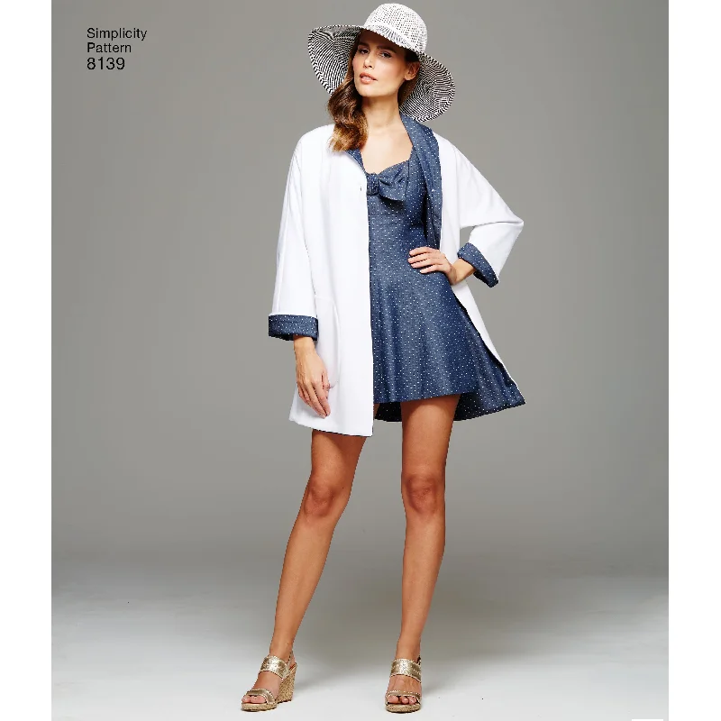 Oversized women's wool coats in a monochromatic look for a trendy outfitSimplicity Bathing Dress & Beach Coat S8139