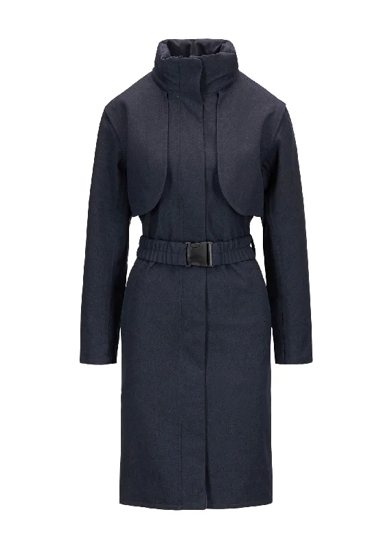 Women's knee - length wool blend coats with a fur collar for added warmthSkyet Coat - Dark Navy Women's knee - length wool blend coats with a fur collar for added warmthSkyet Coat - Dark Navy