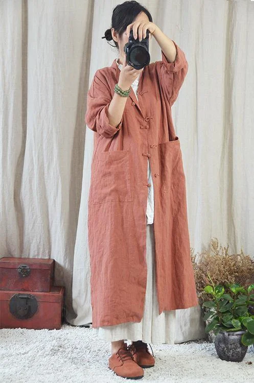 Belted women's cashmere coats in soft pastels for a luxurious feelSolid Color Button 2020 New Autumn Stand Long Sleeve Pockets Female Trench Coats