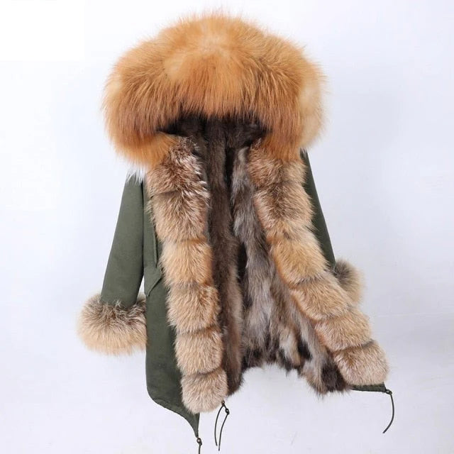 Mid - length women's down coats in a slim fit for a modern and sleek appearanceSolid Color Hooded Women's Winter Jacket with Natural Raccoon Fur Collar Mid - length women's down coats in a slim fit for a modern and sleek appearanceSolid Color Hooded Women's Winter Jacket with Natural Raccoon Fur Collar
