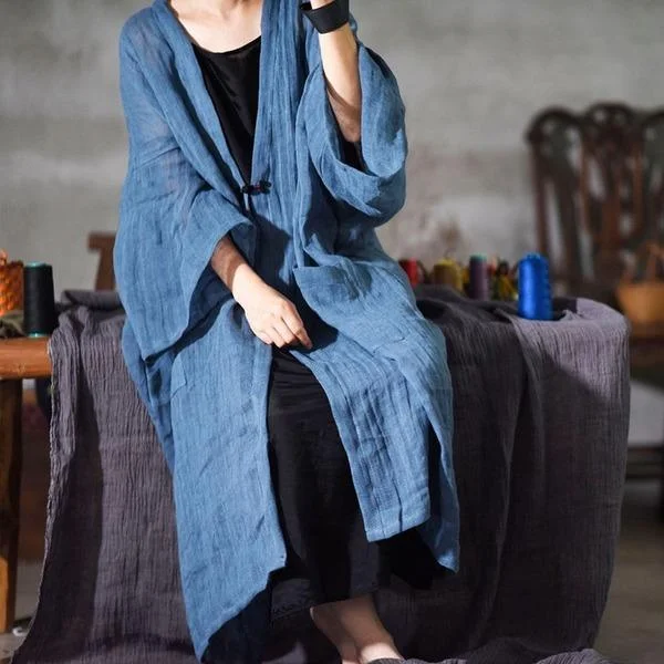 Mid - length women's down coats in a slim fit for a modern and sleek appearanceSolid Color Long Trench Coats New Causal Loose Patchwork Long Sleeve Cardigan Coats