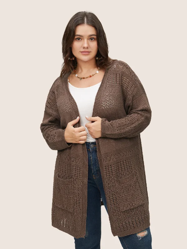 lightweight women cardigan for spring and fallSolid Geometric Hollow Out Pocket Cardigan lightweight women cardigan for spring and fallSolid Geometric Hollow Out Pocket Cardigan