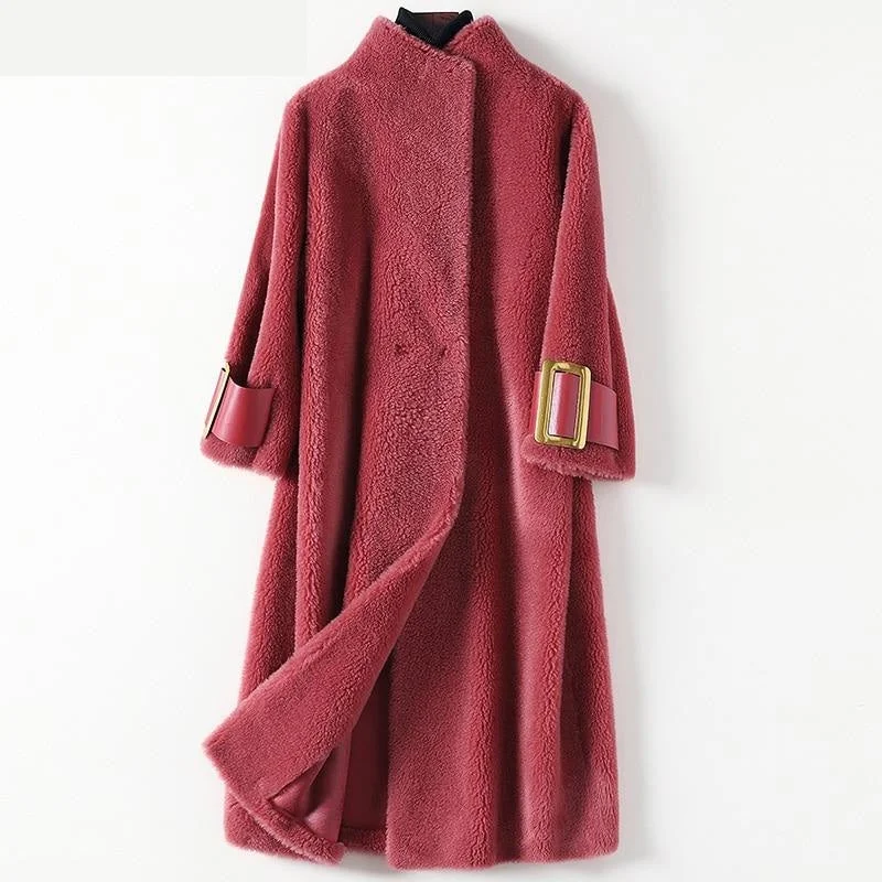 Women's cropped leather coats with silver studs for an edgy lookSpring Autumn Elegant Female Sheep Shearling Wool Long Coats & Jackets Women's cropped leather coats with silver studs for an edgy lookSpring Autumn Elegant Female Sheep Shearling Wool Long Coats & Jackets