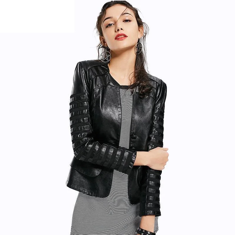Oversized women's wool coats in a monochromatic look for a trendy outfitSpring Autumn Winter Patchwork Women's Synthetic Leather Motorcycle Jacket Oversized women's wool coats in a monochromatic look for a trendy outfitSpring Autumn Winter Patchwork Women's Synthetic Leather Motorcycle Jacket