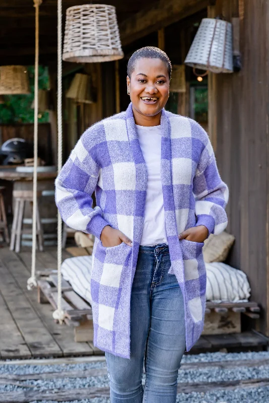 oversized women cardigan for a trendy and cozy lookStella Checkered Cardi in Purple