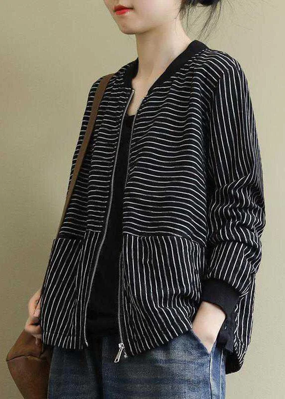 Women's waterproof parka coats with multiple pockets for practicalityStreet Black Striped zippered Pockets Fall Jacket Long sleeve Women's waterproof parka coats with multiple pockets for practicalityStreet Black Striped zippered Pockets Fall Jacket Long sleeve