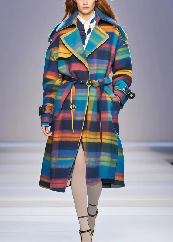 Women's waterproof parka coats with multiple pockets for practicalityStyle Rainbow Peter Pan Collar Striped Woolen Coat Outwear Fall