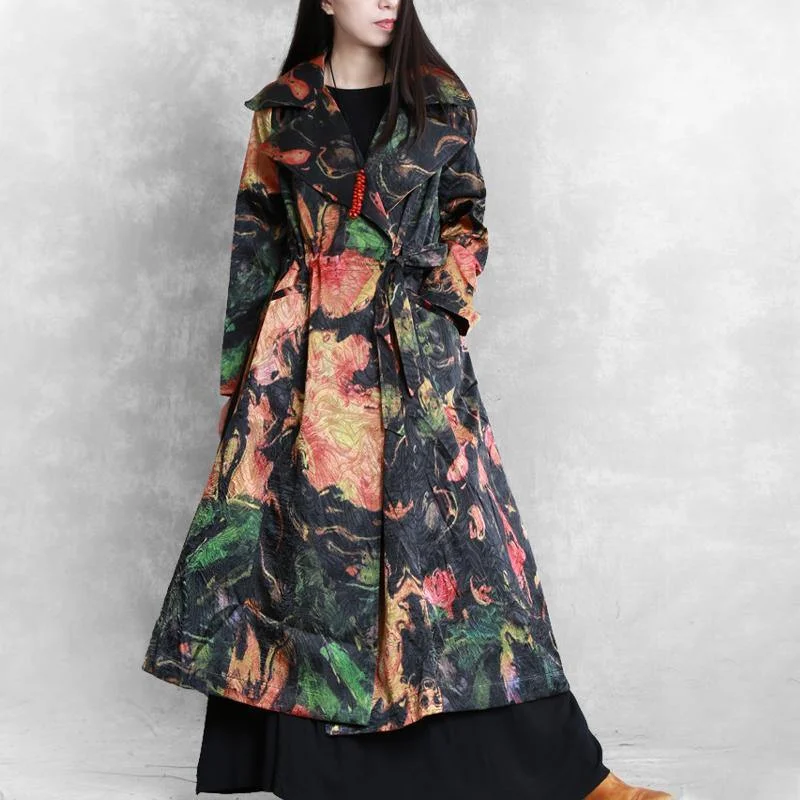 Mid - length women's down coats in a slim fit for a modern and sleek appearanceStyle tie waist Fashion Coats Women black prints Knee outwear fall Mid - length women's down coats in a slim fit for a modern and sleek appearanceStyle tie waist Fashion Coats Women black prints Knee outwear fall