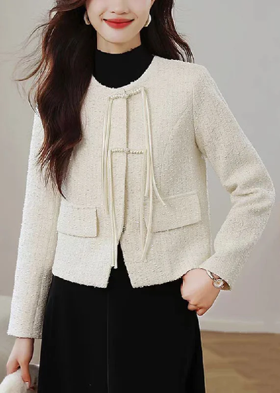 Women's faux fur coats in bright colors for a bold fashion statementStylish Apricot O Neck Chinese Button Cotton Coats Fall