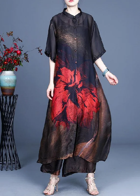 Women's waterproof parka coats with multiple pockets for practicalitySummer Large Red Print Vintage Coat + Wide Leg Pants Two Piece Set Women's waterproof parka coats with multiple pockets for practicalitySummer Large Red Print Vintage Coat + Wide Leg Pants Two Piece Set