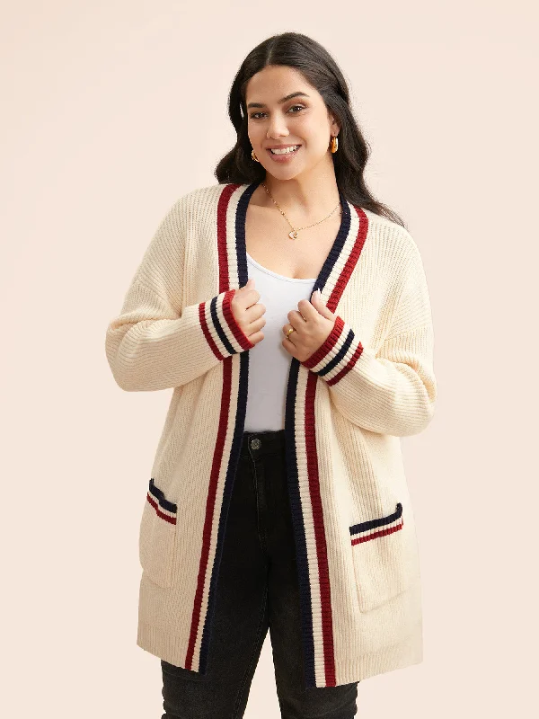 cable knit women cardigan with intricate patternsSupersoft Essentials Contrast Striped Drop Shoulder Cardigan cable knit women cardigan with intricate patternsSupersoft Essentials Contrast Striped Drop Shoulder Cardigan