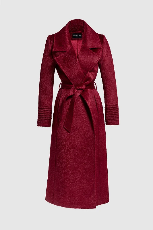 Quilted down women's coats with removable hoods for outdoor activitiesSuri Alpaca Long Notched Collar Wrap Coat