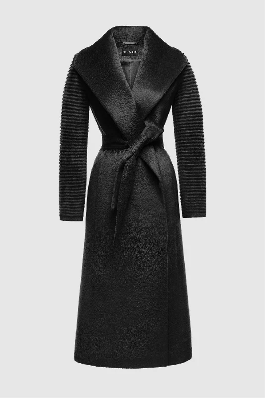 Women's pea coats with brass buttons for a nautical - inspired styleSuri Alpaca Long Shawl Collar Wrap Coat with Ribbed Sleeves