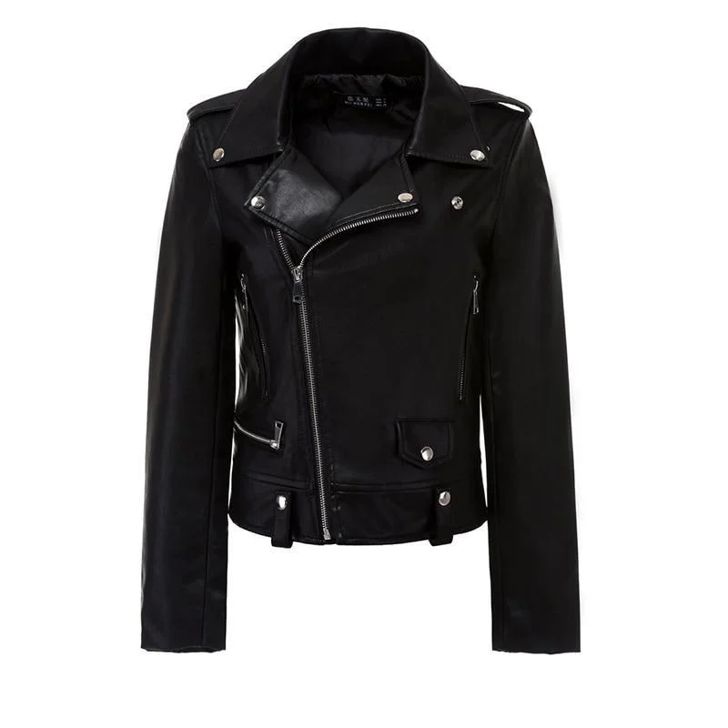 Embroidered women's cotton coats in a bohemian pattern for a unique designSynthetic Leather Black Zipper Jacket with Turn-Down Collar for Women Bikers Embroidered women's cotton coats in a bohemian pattern for a unique designSynthetic Leather Black Zipper Jacket with Turn-Down Collar for Women Bikers