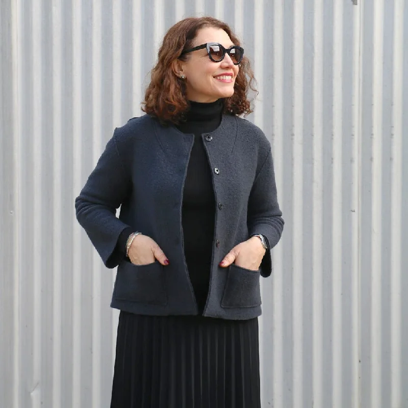 Checkered women's wool coats in a classic pattern for a timeless styleTessuti Fabrics Lyon Jacket