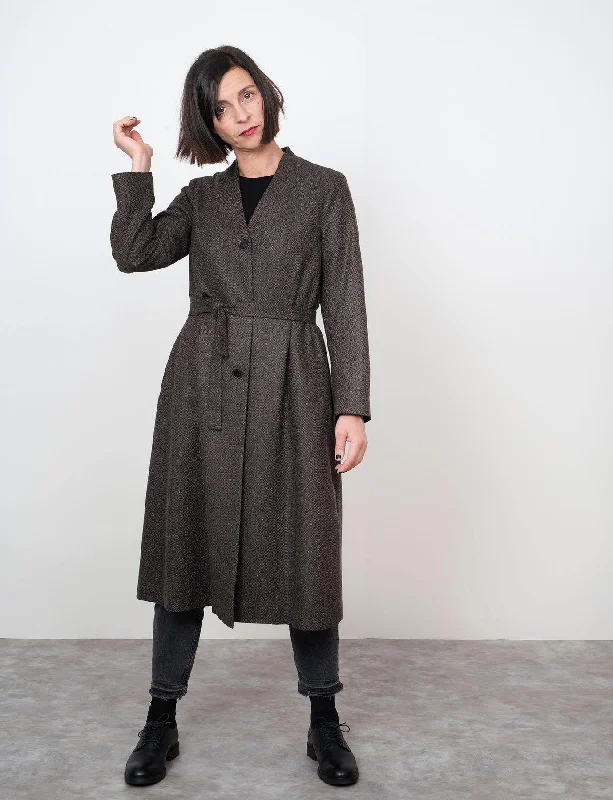 Women's cropped leather coats with silver studs for an edgy lookThe Assembly Line V-neck Coat