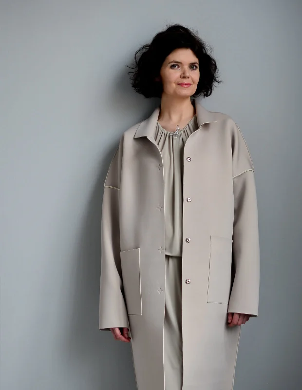 Mid - length women's down coats in a slim fit for a modern and sleek appearanceThe Maker's Atelier Unlined Raw-edged Coat Mid - length women's down coats in a slim fit for a modern and sleek appearanceThe Maker's Atelier Unlined Raw-edged Coat