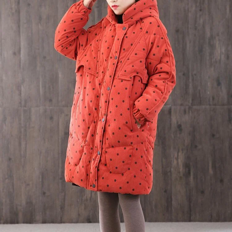 Women's pea coats with brass buttons for a nautical - inspired stylethick casual winter coats red dotted hooded zippered Parkas Women's pea coats with brass buttons for a nautical - inspired stylethick casual winter coats red dotted hooded zippered Parkas