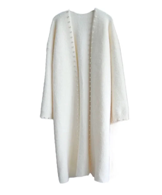 Women's reversible down coats with two - tone designs for versatile stylingThick Fuzzy Knitted Midi Cardigan With Pearls Women's reversible down coats with two - tone designs for versatile stylingThick Fuzzy Knitted Midi Cardigan With Pearls