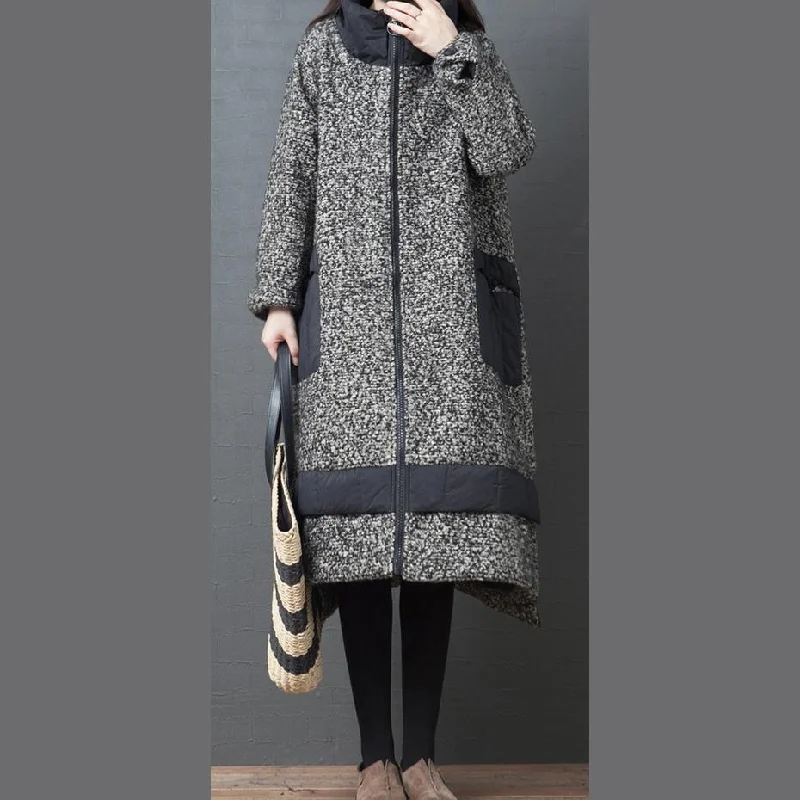 Oversized women's wool coats in a monochromatic look for a trendy outfitthick Loose fitting winter jacket overcoat black stand collar Chinese Button women parka