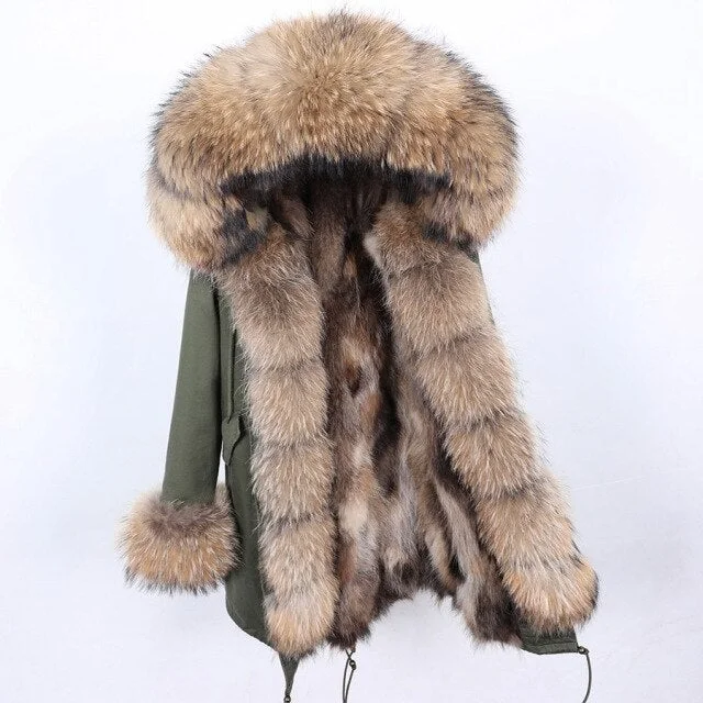 Women's faux fur coats in bright colors for a bold fashion statementThick Warm Full Sleeve Women's Winter Jacket with Natural Raccoon Fur Collar Women's faux fur coats in bright colors for a bold fashion statementThick Warm Full Sleeve Women's Winter Jacket with Natural Raccoon Fur Collar