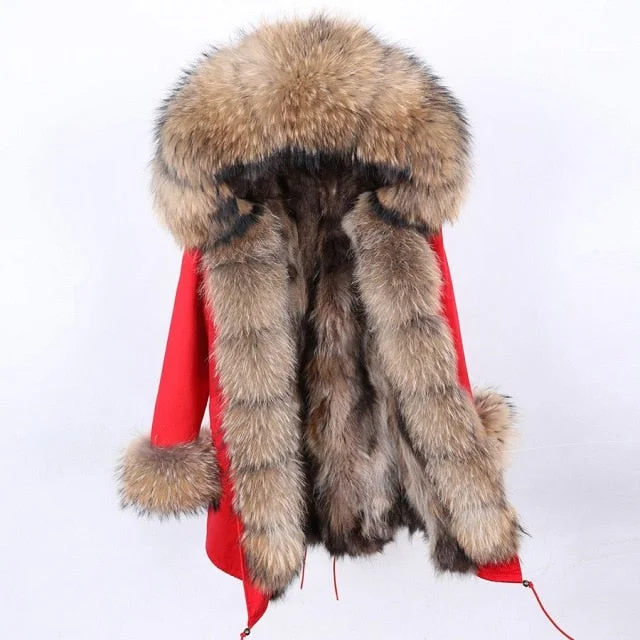 Plus size women's wool blend coats for a warm and stylish winterThick Warm Hooded Women's Winter Jacket with Natural Raccoon Fur Collar Plus size women's wool blend coats for a warm and stylish winterThick Warm Hooded Women's Winter Jacket with Natural Raccoon Fur Collar