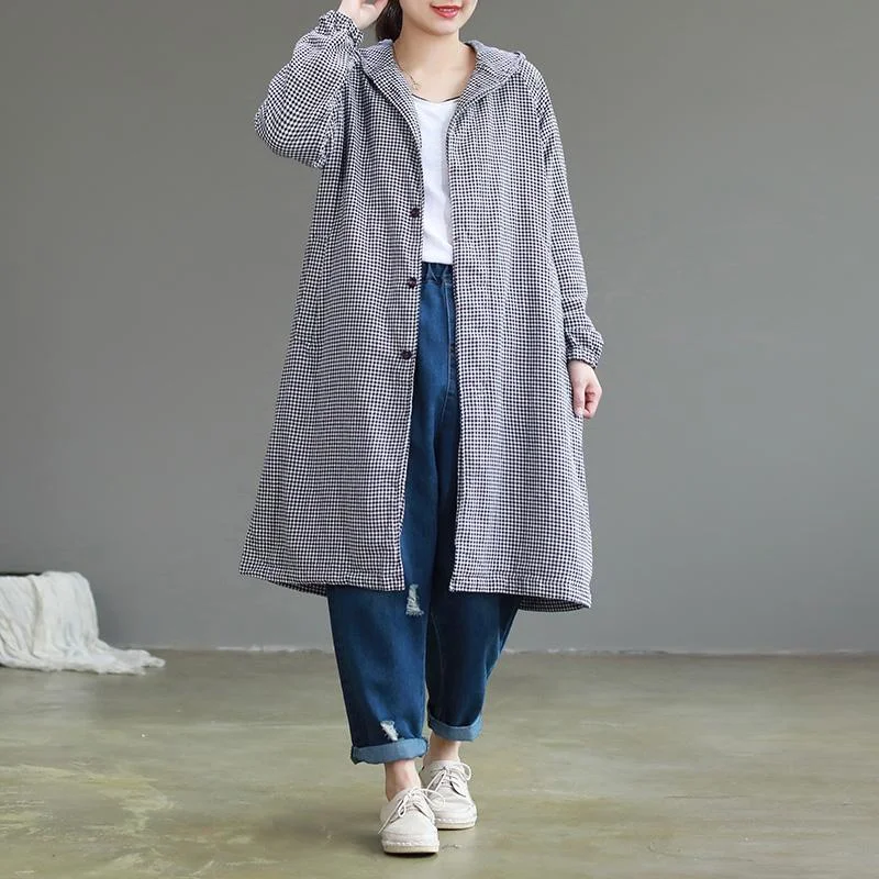 Quilted down women's coats with removable hoods for outdoor activitiestop quality black Plaid overcoat oversized medium length hooded outwear pockets