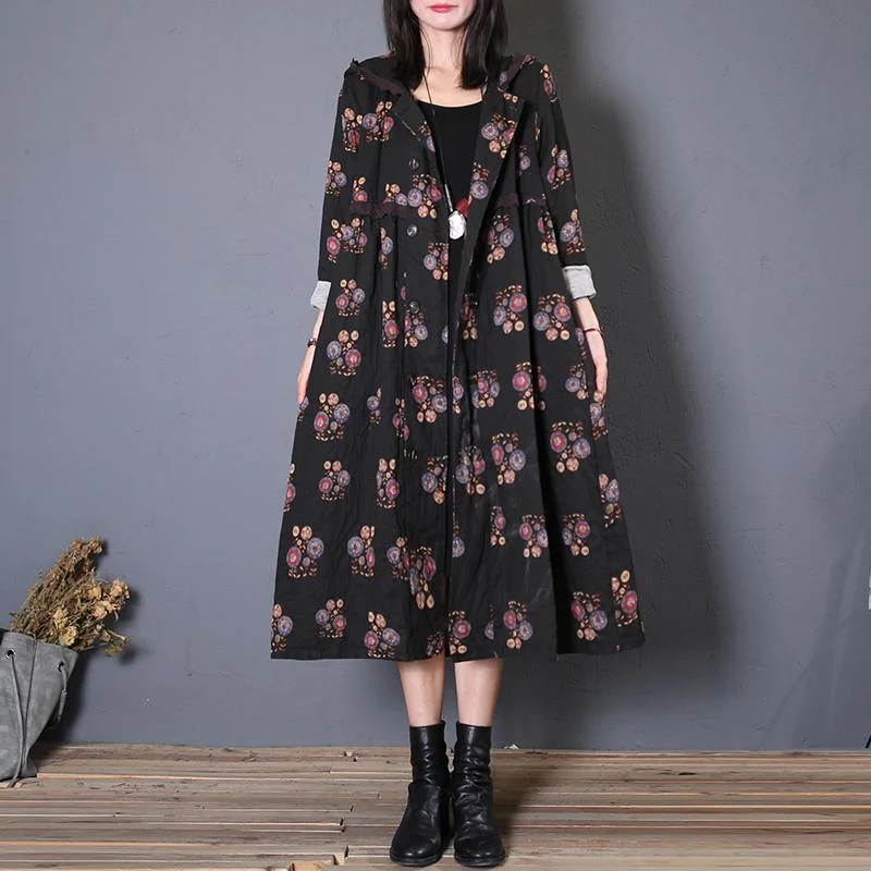 Checkered women's wool coats in a classic pattern for a timeless styletop quality black print overcoat casual long coat fall hooded wrinkled coat