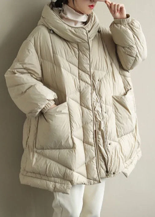 Plus size women's wool blend coats for a warm and stylish winterTrendy Beige Stand Collar Warm Winter Duck Down Coat