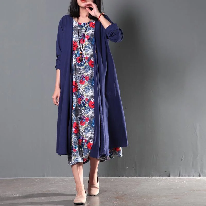 Women's reversible down coats with two - tone designs for versatile stylingTwo pieces Navy coat cardigan and floral sundress summer linen clothing Women's reversible down coats with two - tone designs for versatile stylingTwo pieces Navy coat cardigan and floral sundress summer linen clothing