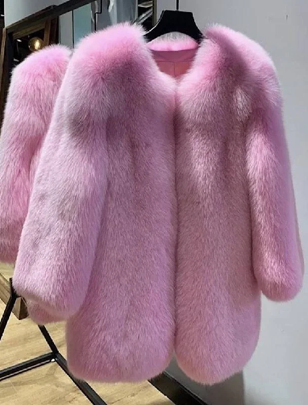 Quilted down women's coats with removable hoods for outdoor activitiesUltra Plush Mid Length Fox Fur Coat Quilted down women's coats with removable hoods for outdoor activitiesUltra Plush Mid Length Fox Fur Coat