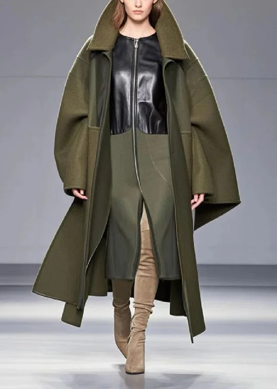 Women's waterproof parka coats with multiple pockets for practicalityUnique Army Green Patchwork Woolen Coat Fall Women's waterproof parka coats with multiple pockets for practicalityUnique Army Green Patchwork Woolen Coat Fall