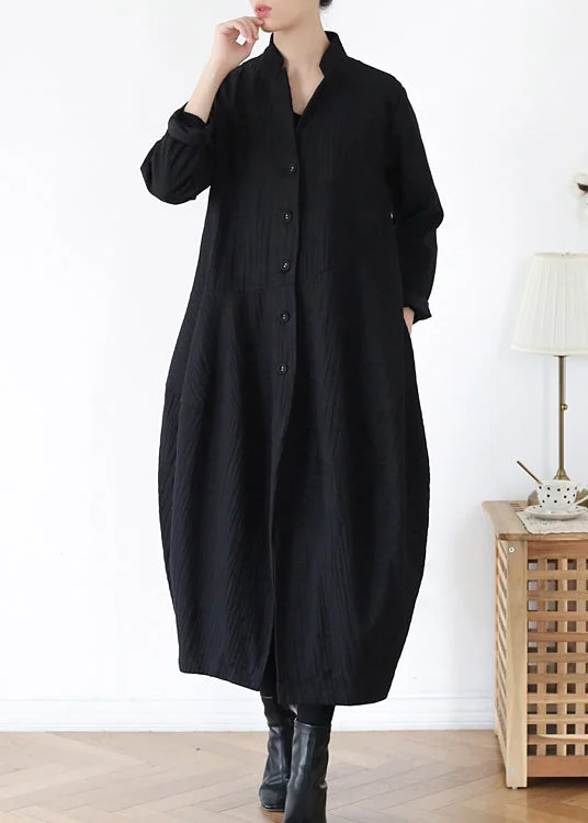 Belted women's cashmere coats in soft pastels for a luxurious feelUnique Black V Neck Pockets Linen Trench Coats Long Sleeve