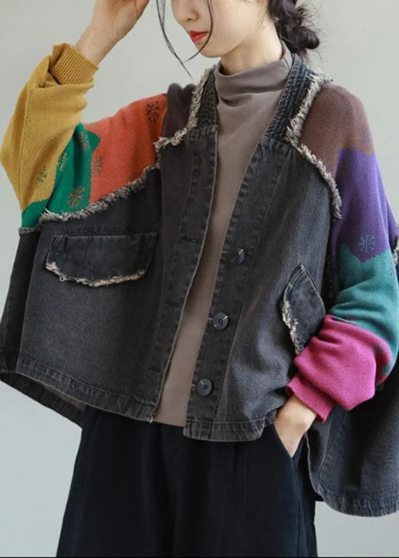 Women's longline double - breasted camel coats for a sophisticated lookUnique Blue Denim Patchwork Knit Pockets Button Fall Coat Long sleeve Women's longline double - breasted camel coats for a sophisticated lookUnique Blue Denim Patchwork Knit Pockets Button Fall Coat Long sleeve