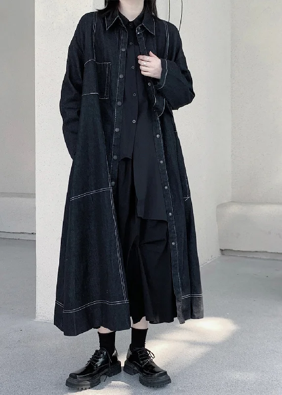 Women's waterproof parka coats with multiple pockets for practicalityUnique Dark Blue Peter Pan Collar Patchwork Pockets Maxi Denim Trench Coats Long Sleeve Women's waterproof parka coats with multiple pockets for practicalityUnique Dark Blue Peter Pan Collar Patchwork Pockets Maxi Denim Trench Coats Long Sleeve