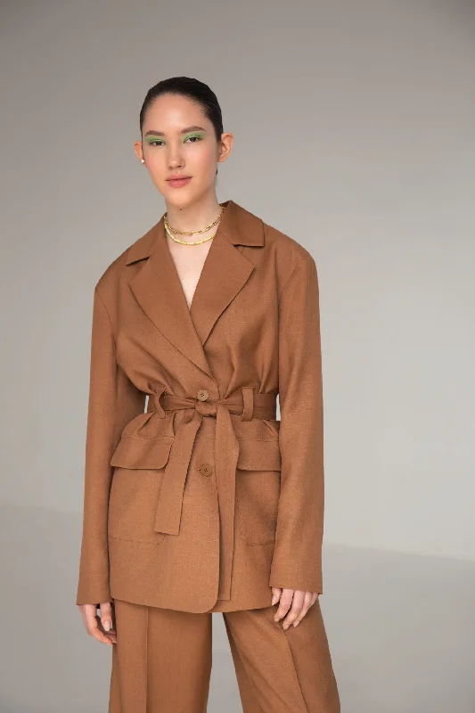 Women's longline double - breasted camel coats for a sophisticated lookVikisews Riana Blazer