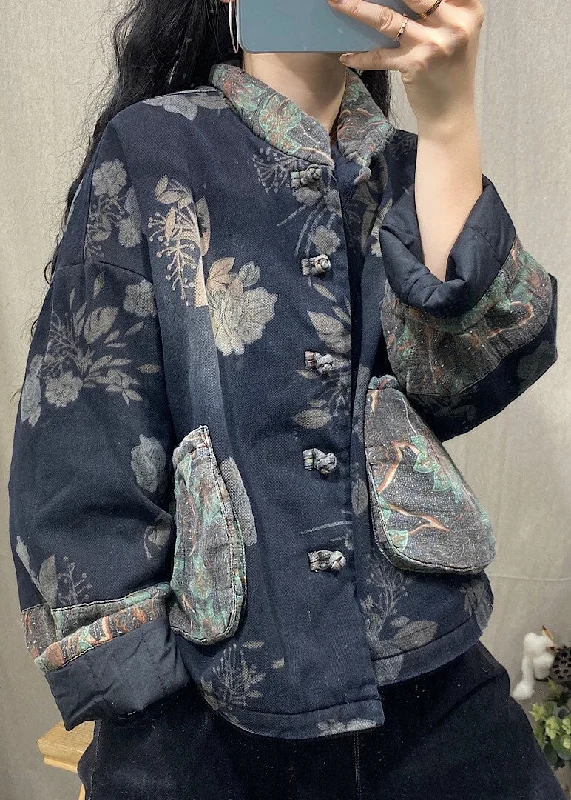Belted women's cashmere coats in soft pastels for a luxurious feelVintage Black Mandarin Collar Print Fine Cotton Filled Witner Coat Belted women's cashmere coats in soft pastels for a luxurious feelVintage Black Mandarin Collar Print Fine Cotton Filled Witner Coat