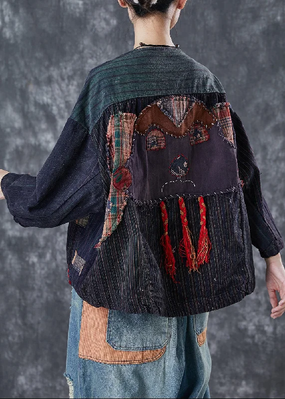 Women's faux fur coats in bright colors for a bold fashion statementVintage Black Oversized Patchwork Applique Cotton Coat Outwear Spring Women's faux fur coats in bright colors for a bold fashion statementVintage Black Oversized Patchwork Applique Cotton Coat Outwear Spring